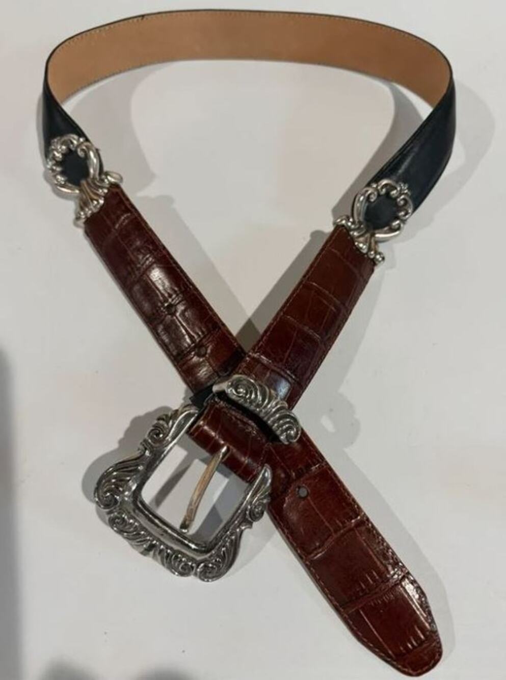 Vintage Brighton Two Tone Croc Embossed Leather Western Belt 29–33 cowgirl USA